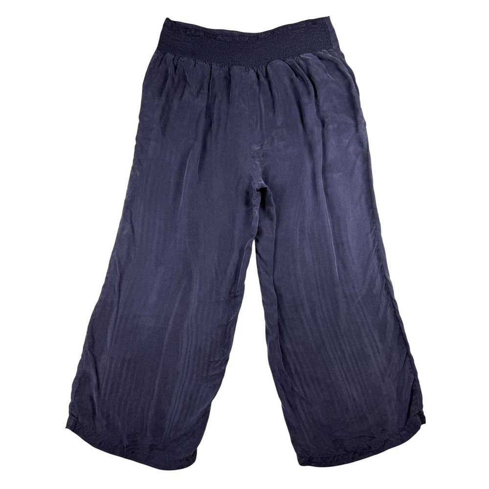 Masai Cropped Wide Leg Pants Women M Navy Cupro Pull‎ On Boho Lagenlook